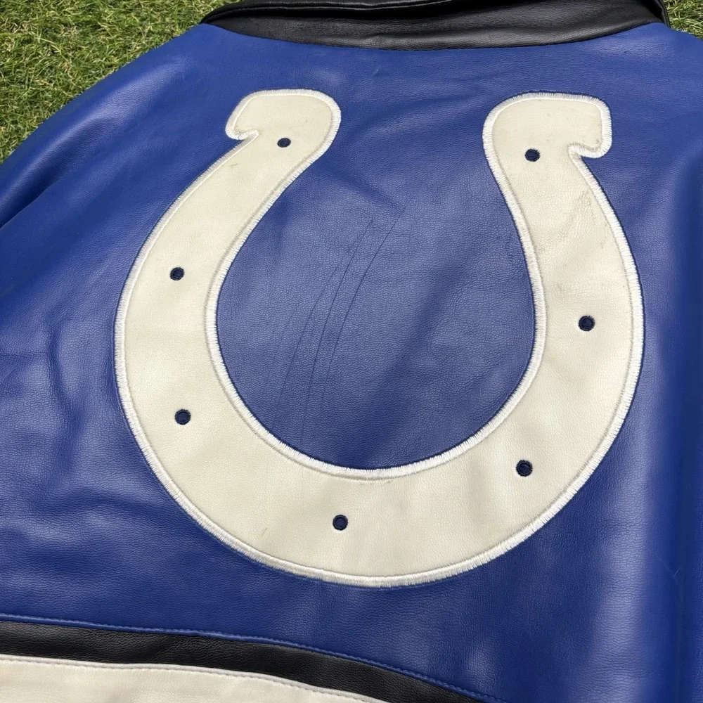 Vintage Indianapolis Colts Leather Jacket Mens 2XL Black NFL Football Bomber
